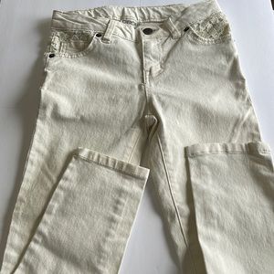 Cherokee girls size 8 cream color jeans with lace pockets